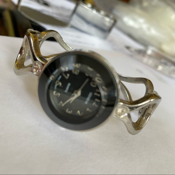 Geneva Hinged Cuff Bracelet Watch Stainless Black Face - Picture 3 of 9